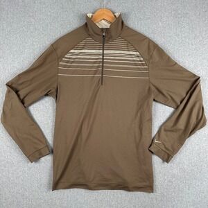 Nike Golf Dri FIT Quarter Zip Pullover Long Sleeve Shirt Men Medium Brown Stripe